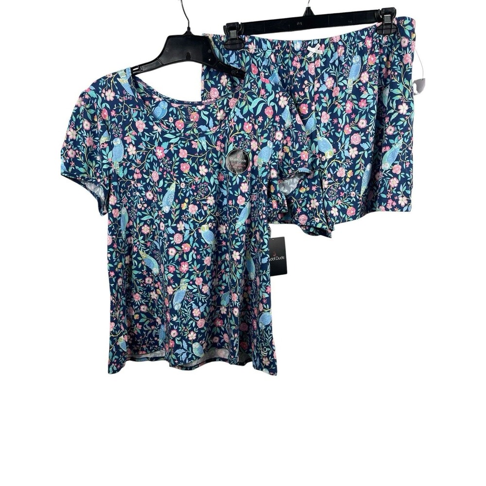 Cuddl Duds Pajama Set Womens XL Floral Bird Modal Cotton Knit T-shirt Shorts NWT